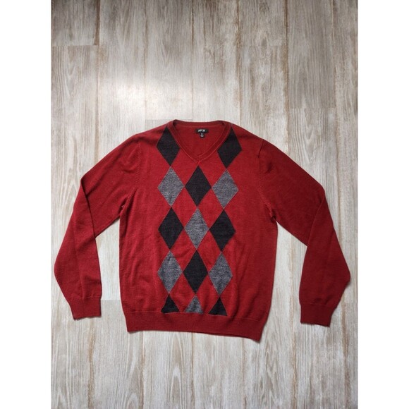Apt. 9 Other - Apt. 9 Merino Wool Blend V Neck Sweater Maroon Argyle Long Sleeve Mens Sz M